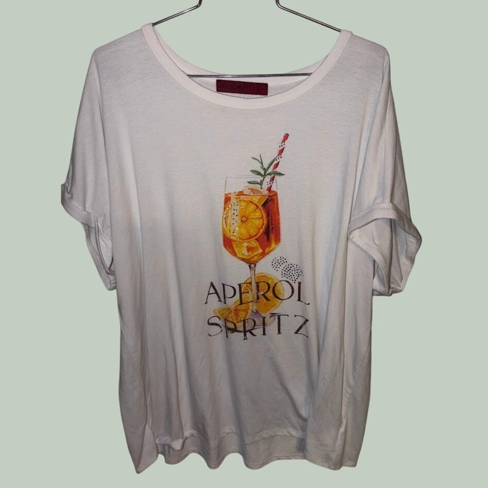 Love Scarlett Womens Aperol Spritz Graphic Tee White Short Sleeve Top Size 1X